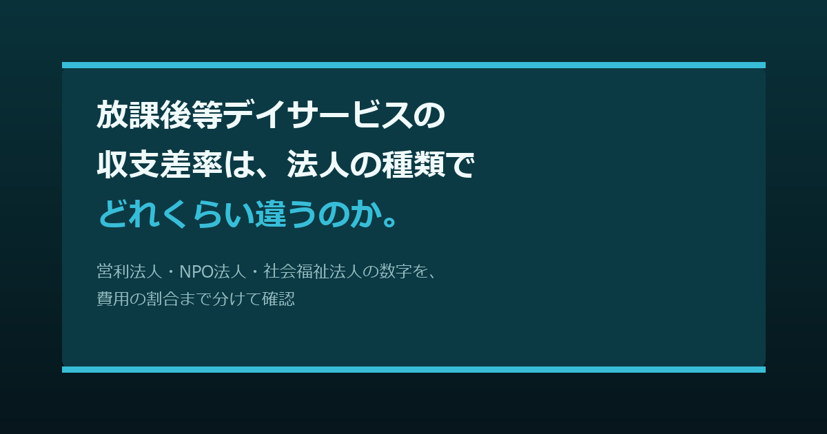 放課後等デイサービスの収支差率は、法人の種類でどれくらい違うのか。